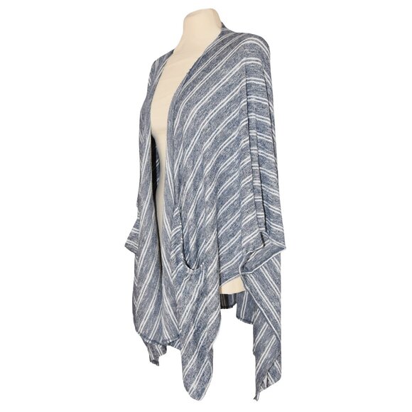 Saturday Sunday Blue Striped Drape Cardigan O/S Cozy Layering Soft Casual Knit - Picture 2 of 7